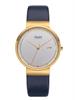 Goudkleurig M&M Unisex Horloge met Blauw Lederen Horlogeband