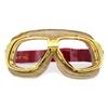 Ediors retro goud, beige leren motorbril Glaskleur: Helder