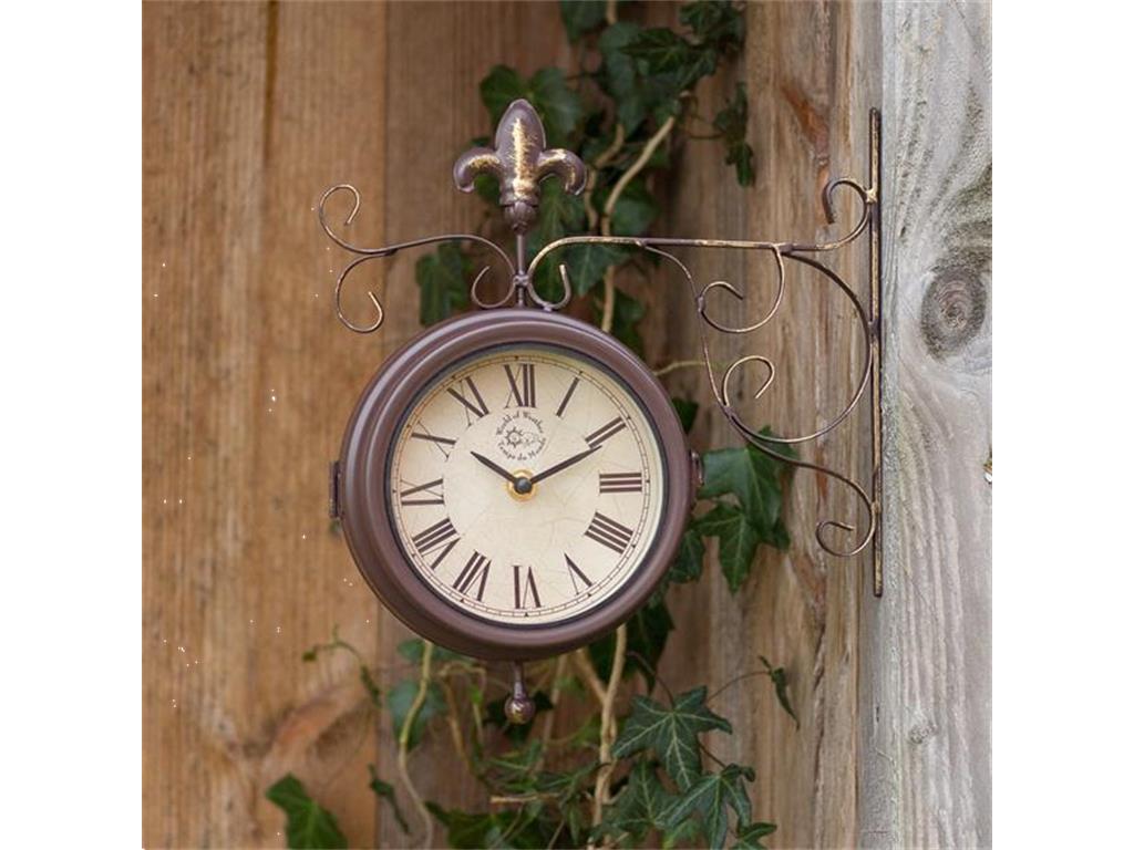 MFLASMF Klok Station Antieke Stijl Dubbelzijdige Wandklok, Vintage voor Indoor en Tuin Aubenbereich