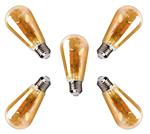 Kooldraadlamp - 5 stuks - E27 Edison ST64 - amber glas  | LED 4W=38W gloeilamp | FLAME filament 2200