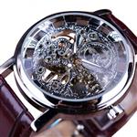 Luxe horloge met gouden kast voor heren - Horloge met leren of mesh bandje Transparant mechanisch sk
