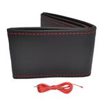 Universele stuurwielhoes Classic - Zwart geperforeerd PVC leder + Rood stiksel (vetersluiting)