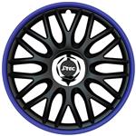 4-Delige J-Tec Wieldoppenset Orden R 14-inch zwart/blauw + chroom ring