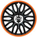 4-Delige J-Tec Wieldoppenset Orden R 15-inch zwart/oranje + chroom ring