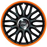 4-Delige J-Tec Wieldoppenset Orden R 16-inch zwart/oranje + chroom ring