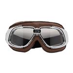 CRG chrome, bruin leren motorbril Glaskleur: Helder