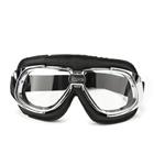 CRG retro, chrome zwart leren motorbril Glaskleur: Helder