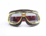 Ediors retro goud, bruin leren motorbril Glaskleur: Donker / smoke