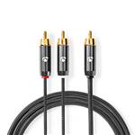 Subwoofer male-2x RCA male Cable 3.00m Subwoofer Cable 3.00m