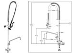 Horeca voorspoeldouche met tussenkraan - 117 cm hoog - T&amp;S - 1 puntsbladmontage - EU-2DP12 -