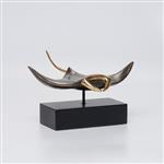 sculptuur, NO RESERVE PRICE - Bronze Manta Ray Sculpture with Polished Accents on Base - 16 cm - Bro
