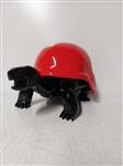 Beeld, black turtle with army helmet red - 20 cm - polyresin