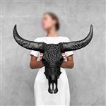 GEEN RESERVE PRIJS - C - Authentieke handgesneden zwarte buffelschedel - Traditioneel Balinees Gesne