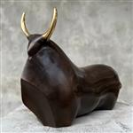 Beeld, No Reserve Price - Abstract Buffalo, Bronze with Golden Accents - 15 cm - Brons