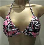 Donkerroze Bikini Top met Grijs en Zwart