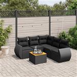 vidaXL 6-delige Loungeset met kussens poly rattan zwart