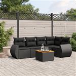 vidaXL 6-delige Loungeset met kussens poly rattan zwart