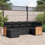 vidaXL 6-delige Loungeset met kussens poly rattan zwart