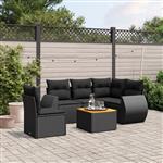 vidaXL 6-delige Loungeset met kussens poly rattan zwart