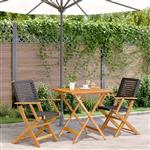 vidaXL 3-delige Bistroset poly rattan en massief hout zwart