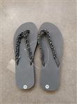 Rookgrijze Slippers met Zilvergrijze Parels - 38