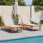 vidaXL Ligbedden 2 st met tafel massief acaciahout en textileen grijs