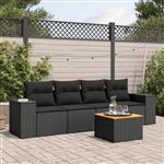 vidaXL 5-delige Loungeset met kussens poly rattan zwart