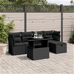 vidaXL 6-delige Loungeset met kussens poly rattan zwart