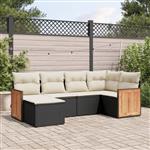 vidaXL 6-delige Loungeset met kussens poly rattan zwart