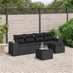 vidaXL 6-delige Loungeset met kussens poly rattan zwart