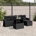 vidaXL 6-delige Loungeset met kussens poly rattan zwart