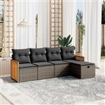 vidaXL 5-delige Loungeset met kussens poly rattan grijs
