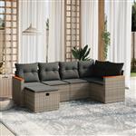 vidaXL 6-delige Loungeset met kussens poly rattan grijs