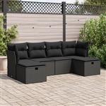 vidaXL 6-delige Loungeset met kussens poly rattan zwart