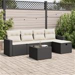vidaXL 6-delige Loungeset met kussens poly rattan zwart