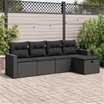 vidaXL 5-delige Loungeset met kussens poly rattan zwart