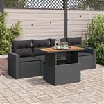 vidaXL 5-delige Loungeset met kussens poly rattan zwart