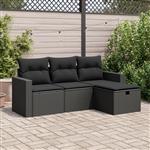 vidaXL 4-delige Loungeset met kussens poly rattan zwart