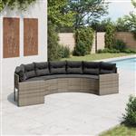 vidaXL Tuinbank met kussens halfrond poly rattan grijs