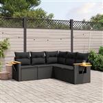 vidaXL 5-delige Loungeset met kussens poly rattan zwart