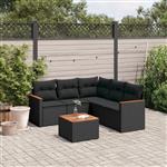 vidaXL 6-delige Loungeset met kussens poly rattan zwart