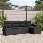 vidaXL 5-delige Loungeset met kussens poly rattan zwart