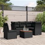 vidaXL 6-delige Loungeset met kussens poly rattan zwart