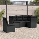 vidaXL 5-delige Loungeset met kussens poly rattan zwart