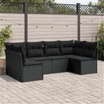 vidaXL 6-delige Loungeset met kussens poly rattan zwart