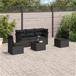 vidaXL 6-delige Loungeset met kussens poly rattan zwart