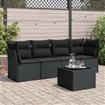 vidaXL 5-delige Loungeset met kussens poly rattan zwart