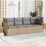 vidaXL 4-delige Loungeset met kussens poly rattan beige