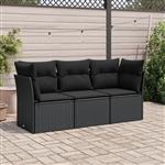 vidaXL 3-delige Loungeset met kussens poly rattan zwart