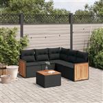 vidaXL 6-delige Loungeset met kussens poly rattan zwart